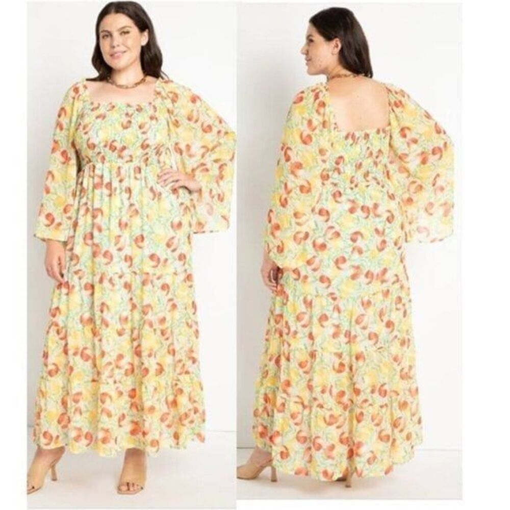 Eloquii Women's Tropical Smocked Bodice Maxi Dress Festival Yellow Size 18